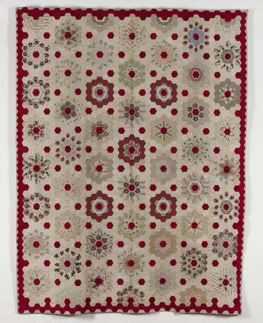 Turkey Red Hexagon Rosettes Coverlet