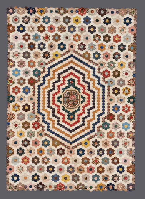 Patchwork fragment with block printed centre