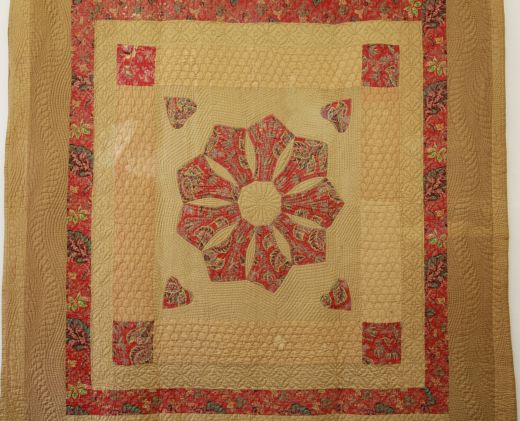 Turkey Red and Ochre Frame Applique Quilt