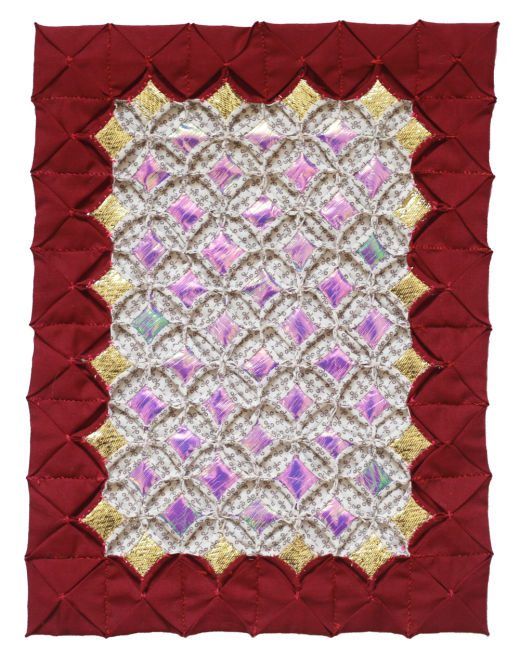 Red and Gold Cathedral Windows Miniature Quilt