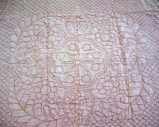 Pink Cotton and Crepe-de-Chine Wholecloth Quilt