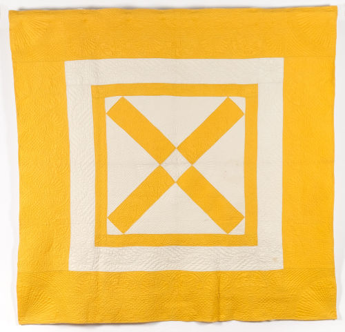 White and yellow wholecloth quilt made by France Binns, 1902